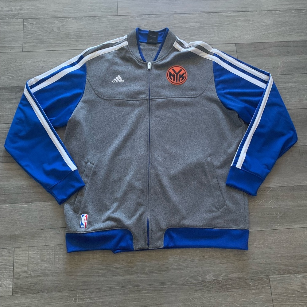 Vintage Adidas Knicks Warm Up Jacket Men’s 2XL Blue Gray New York NBA